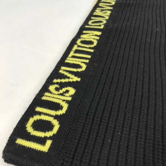 Auth LOUIS VUITTON MP2238 Snood Logo Bicolor Scarf wool Black/yellow - Picture 10 of 16